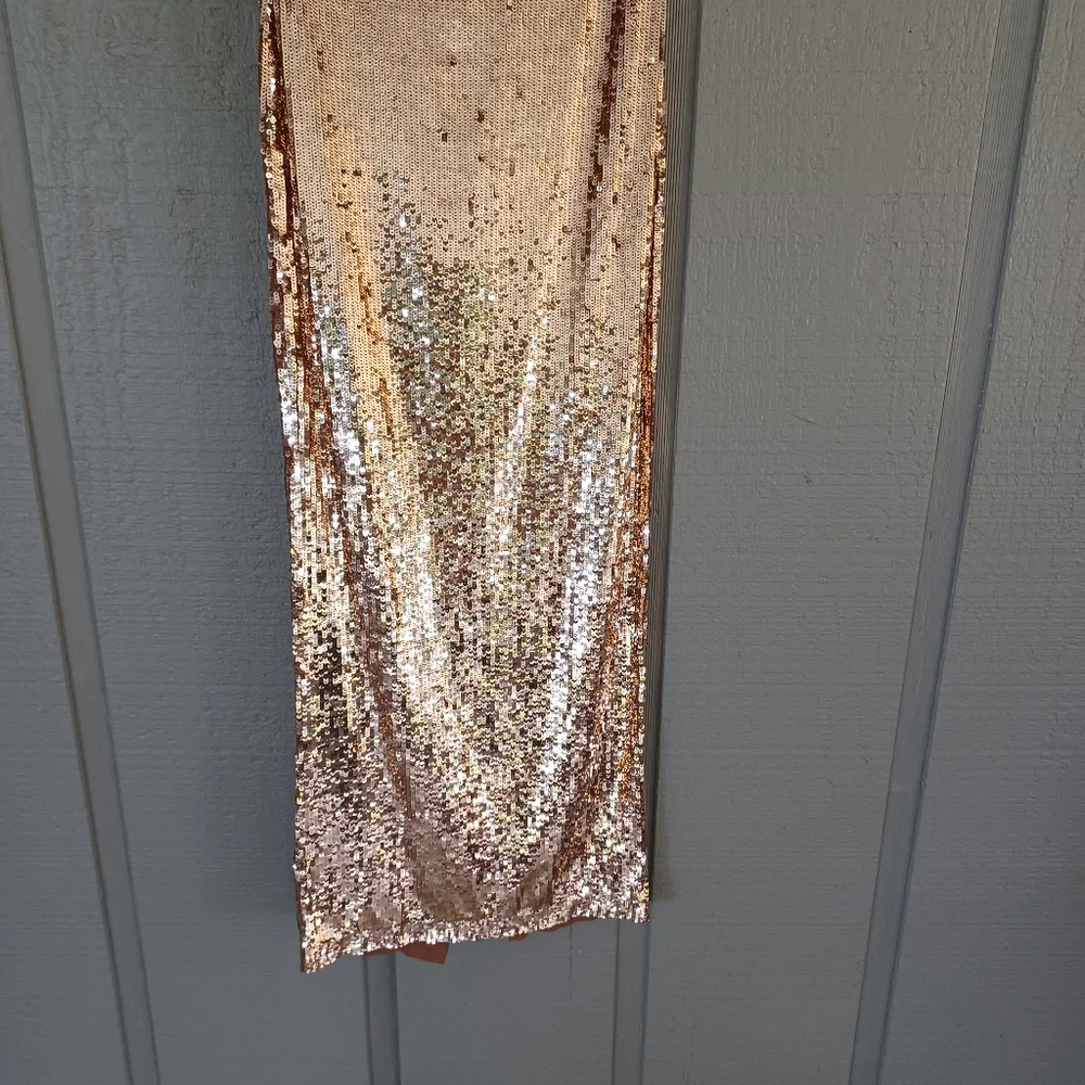 Alice And Olivia Fifi Sequin Strapless Maxi Dress Size 2 Lace Up Back Tan Bronze - Picture 4 of 15